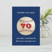 70th Birthday Party, Baseball, Red and Blue, Name Invitation (Standing Front)