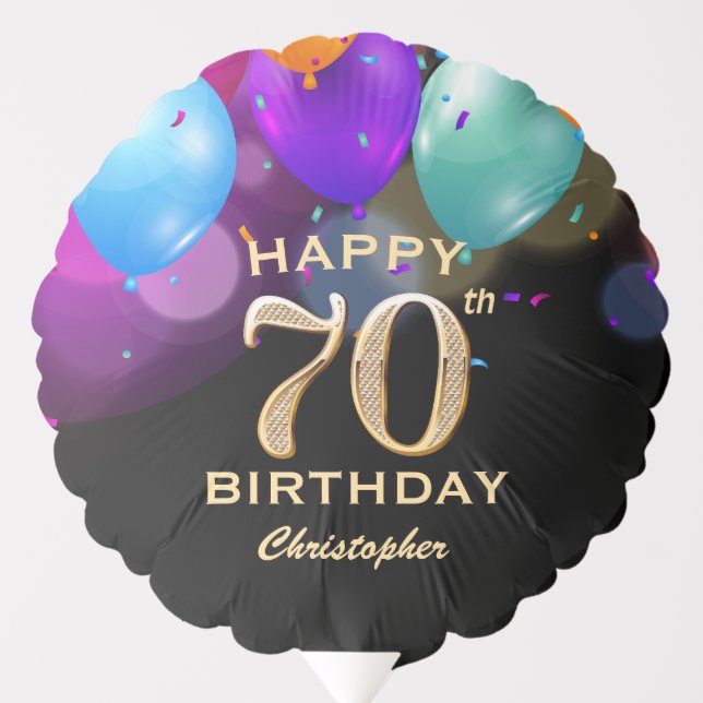 70th Birthday Party Black and Gold Balloon (Front)