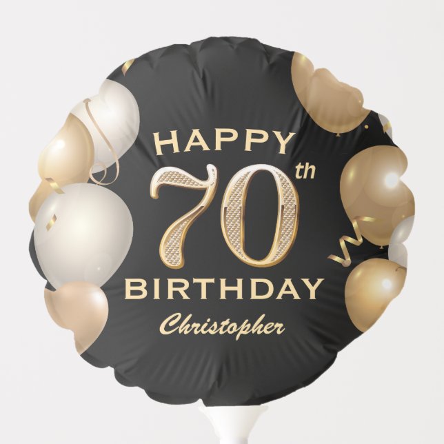 70th Birthday Party Black and Gold Balloons (Front)