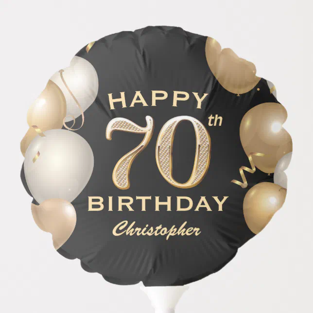 70th Birthday Party Black and Gold Balloons | Zazzle
