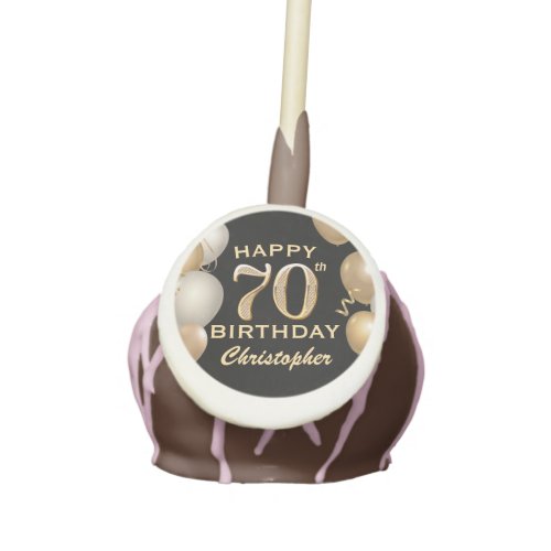 70th Birthday Party Black and Gold Balloons Cake Pops