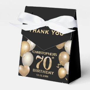 70th Birthday Party Black and Gold Balloons Favor Boxes