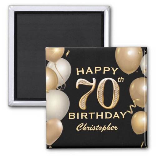 70th Birthday Party Black and Gold Balloons Magnet