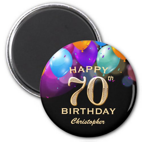 70th Birthday Party Black and Gold Balloons Magnet