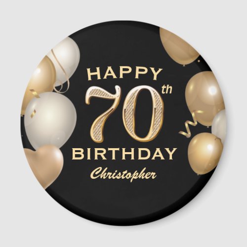 70th Birthday Party Black and Gold Balloons Magnet