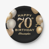 70th Birthday Party Black and Gold Balloons