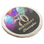 70th Birthday Party Black and Gold Balloons Sugar Cookie (Angled)
