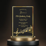 70th birthday party black and gold music notes invitation<br><div class="desc">A trendy, modern 70th birthday party invitation card for both men and women. A classic black background, with faux gold frame and music notes, golden colored letters. Templates for your party information. Back: Black color faux gold music notes. Tip: If you don't want it to look like a postcard, click...</div>