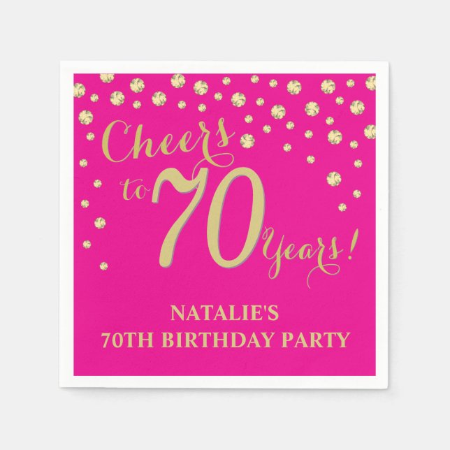 70th Birthday Party Black and Hot Pink Diamond Napkins (Front)