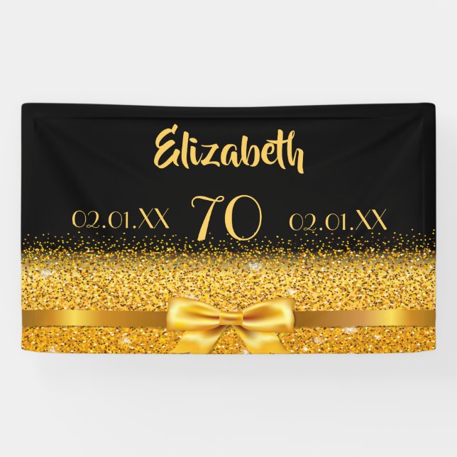 70th birthday party black gold elegant welcome banner (Horizontal)