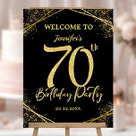 70th Birthday Party Black & Gold Glitter Welcome Foam Board<br><div class="desc">Make your 70th birthday extra special with our '70th Birthday Party Black & Gold Glitter Welcome Foam Board!' It's a delightful way to celebrate this milestone. Get your Welcome Party Sign today and let the party begin!✨🎉 Please note: The gold glitter effect is simulated,  no real glitter is used</div>