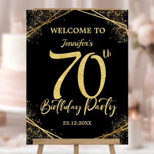 70th Birthday Party Black & Gold Glitter Welcome Foam Board