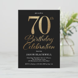 70th Birthday Party Black & Gold Invitation | Zazzle