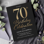 70th Birthday Party Black &amp; Gold Invitation at Zazzle