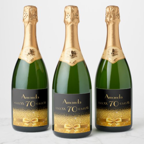 70th birthday party black gold luxurious monogram sparkling wine label