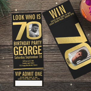 70th Birthday party black gold photo Admit One Raffle Tickets