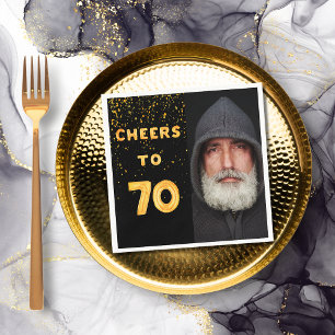 70th birthday party black gold photo guy napkins