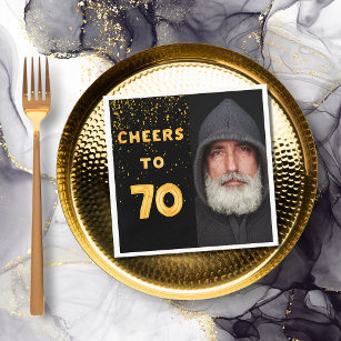 70th birthday party black gold photo napkins