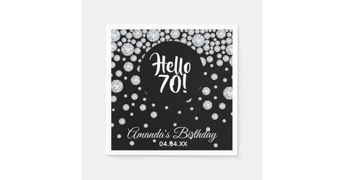 70th birthday party black hello 70 monogram napkins | Zazzle