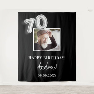 70th birthday party black photo name guy tapestry