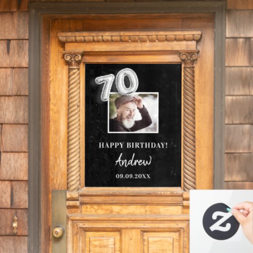 70th birthday party black photo name guy window cling