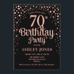 70th Birthday Party - Black & Rose Gold Invitation<br><div class="desc">70th Birthday Party Invitation.
Elegant design in black and faux glitter rose gold. Features stylish script font and confetti. Message me if you need custom age.</div>