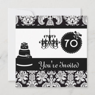 70th Birthday Party Black & White Damask Invitatio Invitation