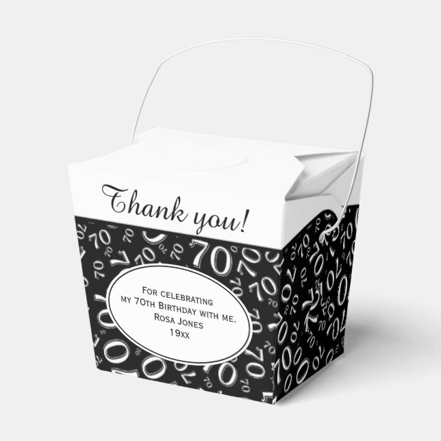 70th Birthday Party Black/White Number Pattern Favor Boxes (Front Side)