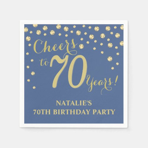 70th Birthday Party Blue and Gold Diamond Napkins