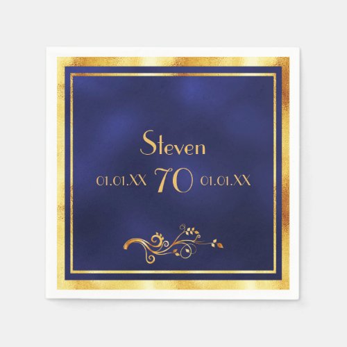 70th birthday party blue gold men guy napkins