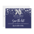 70th Birthday party blue silver save the date card