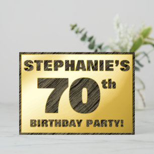 70th Birthday Party — Bold, Faux Wood Grain Text Foil Invitation