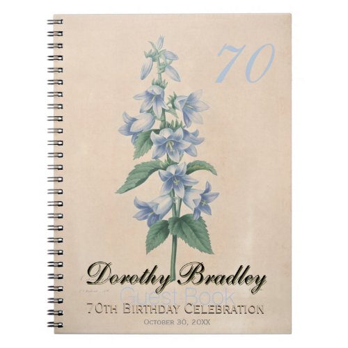 70th Birthday Party Botanical Campanula Guest Book