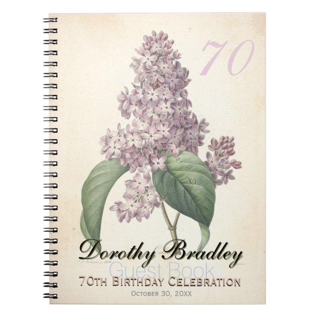 70th Birthday Party Botanical Lilac Guest Book (Front)