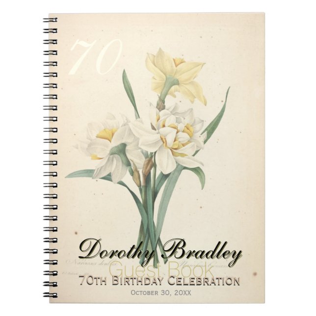 70th Birthday Party Botanical Narcissus Guest Book (Front)