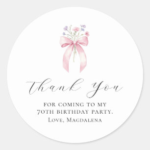 70th Birthday Party Bow Custom Thank You Favor Classic Round Sticker