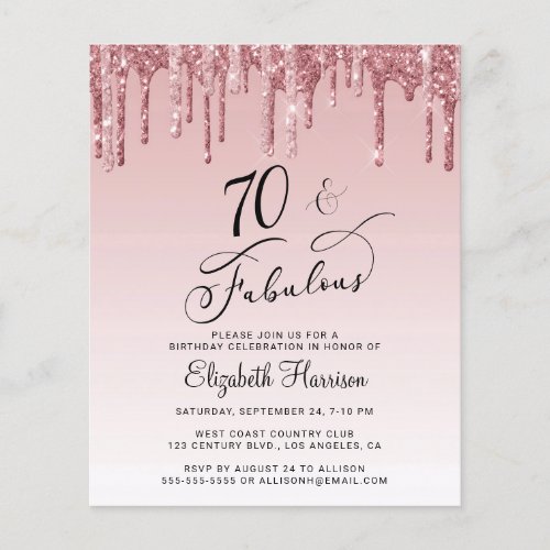 70th Birthday Party Budget Rose Gold Pink Glitter