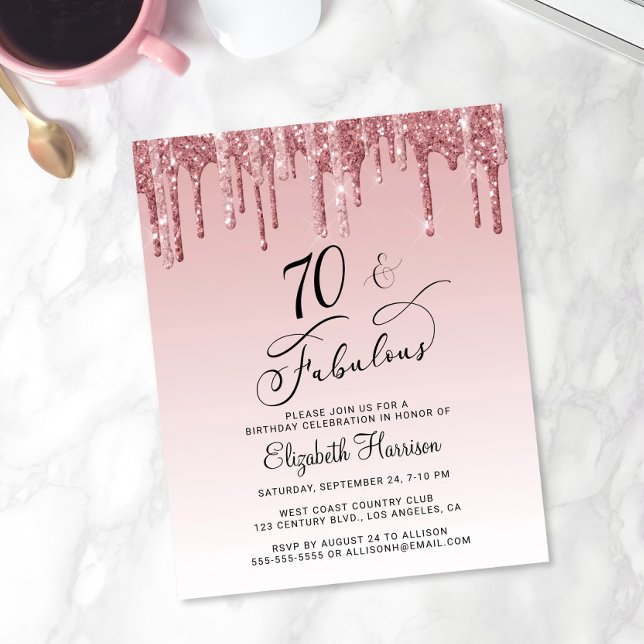 70th Birthday Party Budget Rose Gold Pink Glitter (Creator Uploaded)