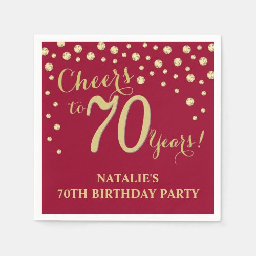 70th Birthday Party Burgundy Red and Gold Diamond Napkins