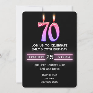 70th Birthday Party Candles Invitation