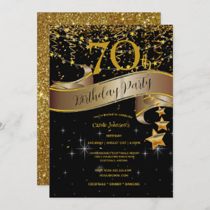 70th Birthday Party Champagne Glasses Streamers  Invitation