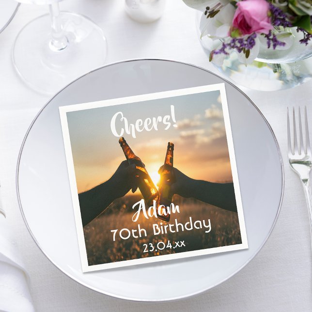 70th birthday party cheers beer men guy napkins (Creator Uploaded)