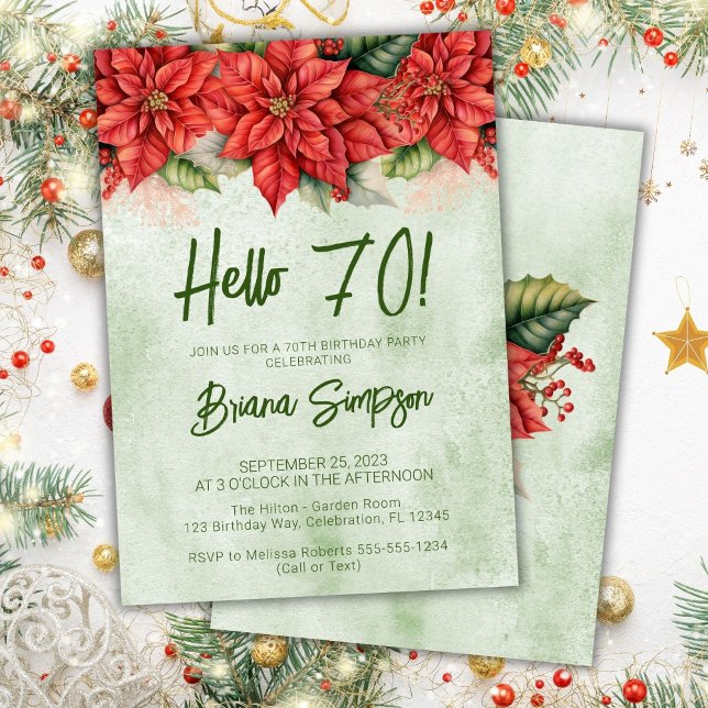70th Birthday Party Christmas Poinsettia Floral Invitation (Creator Uploaded)