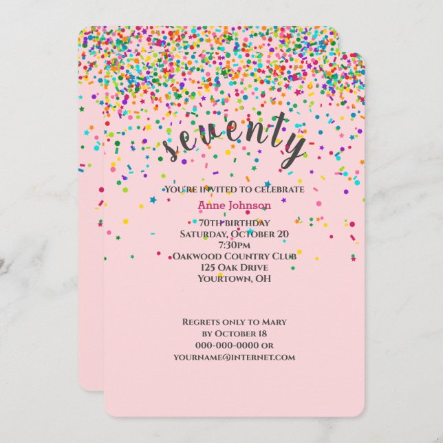 70th Birthday Party confetti Invitation (Front/Back)