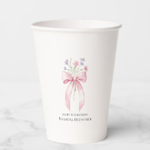 70th Birthday Party Custom Coaster Bow Wildflower Paper Cups