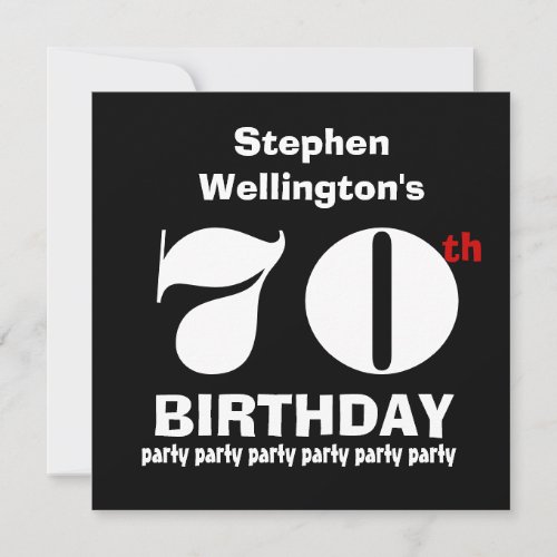 70th Birthday Party Custom Name Black White W820 Custom Announcements