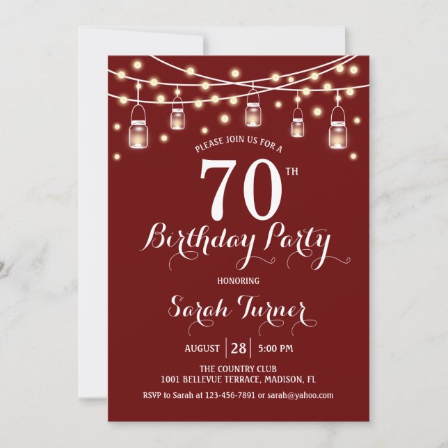 70th Birthday Party - Dark Red Invitation (Front)