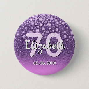 70th birthday party diamonds glitter purple pink button