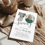 70th Birthday Party Elegant 2 Photo 70th Birthday Invitation<br><div class="desc">Celebrate a lifetime of memories with this elegant, minimalist 70th birthday invitation. The design beautifully honors the guest of honor by showcasing two cherished photos—one from their past and one current favorite—creating a heartfelt, 'then and now' story. It's the perfect, sophisticated way to invite guests to a memorable milestone celebration....</div>