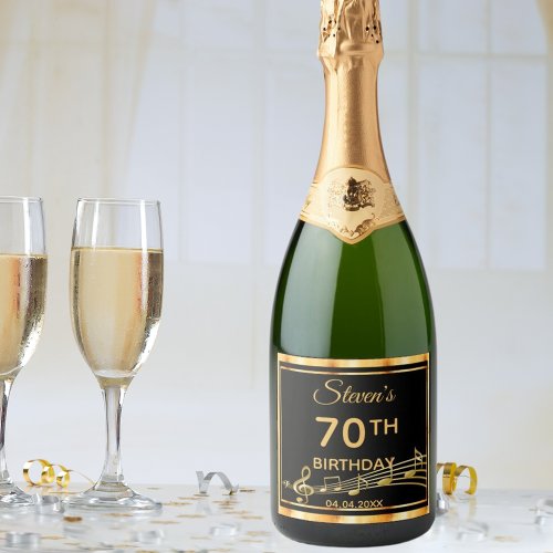 70th birthday party elegant black and gold music sparkling wine label